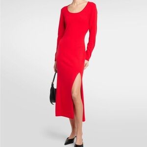 JARDIN DES ORANGERS Wool and Cashmere Midi Dress in Red